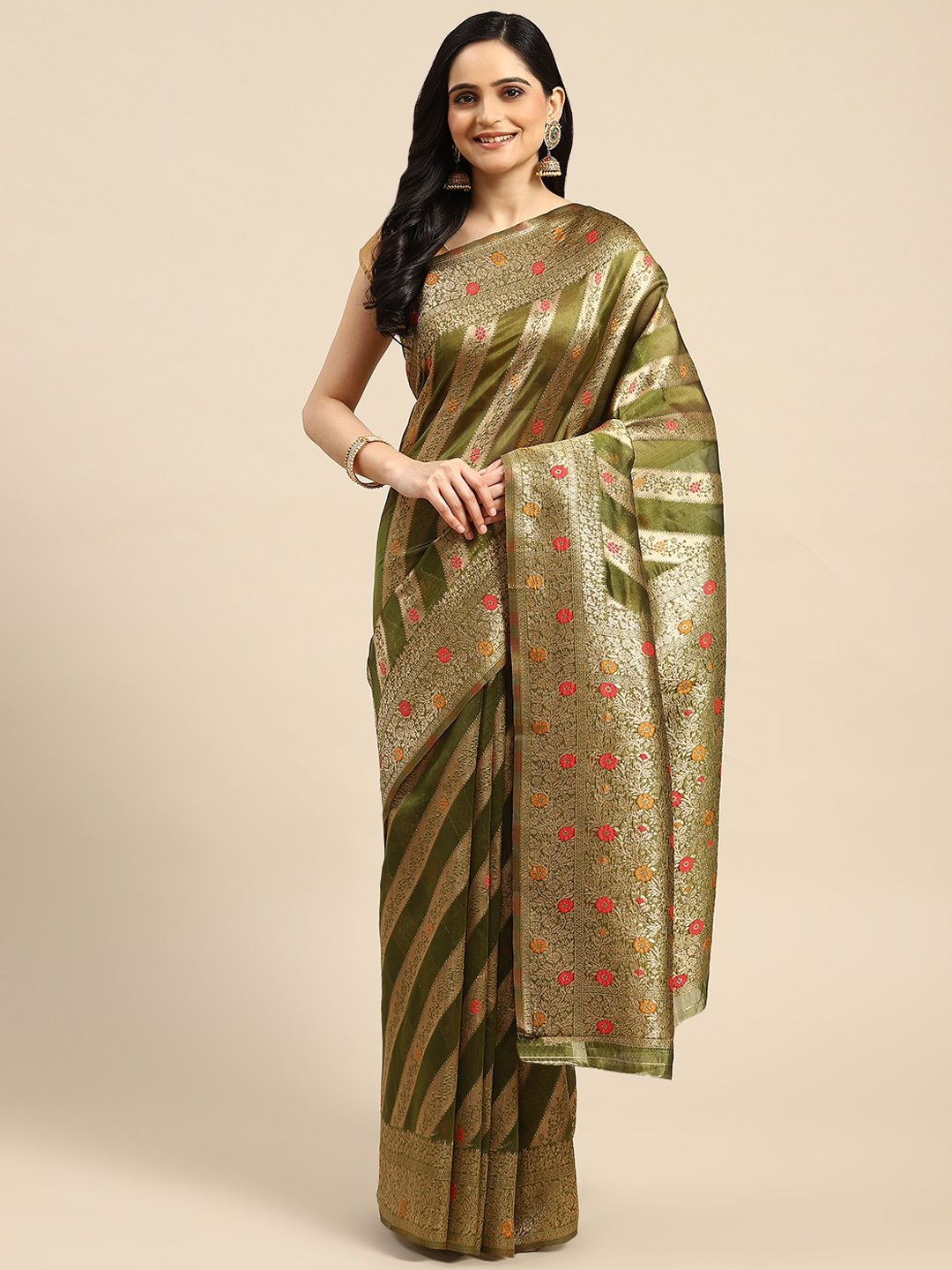 

Dhyey Fashion Woven Design Silk Blend Saree, Green