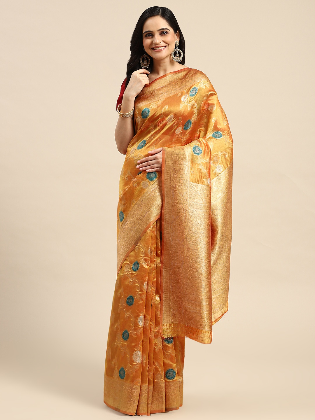 

Dhyey Fashion Woven Design Silk Blend Saree, Yellow