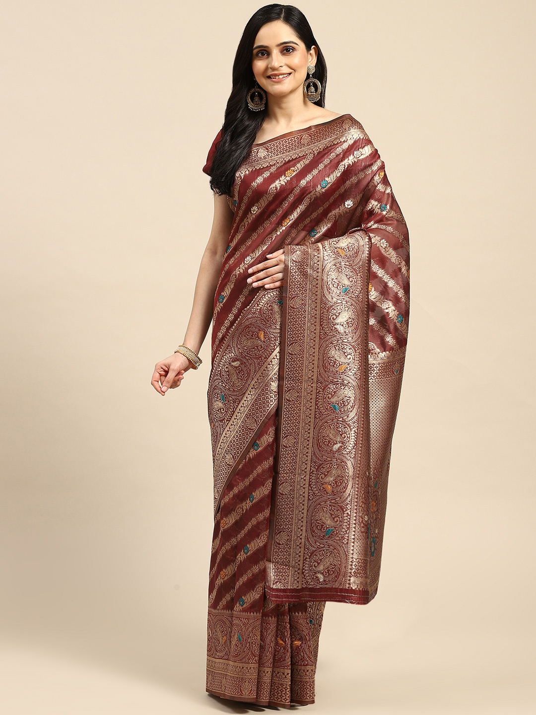 

Dhyey Fashion Woven Design Silk Blend Saree, Maroon