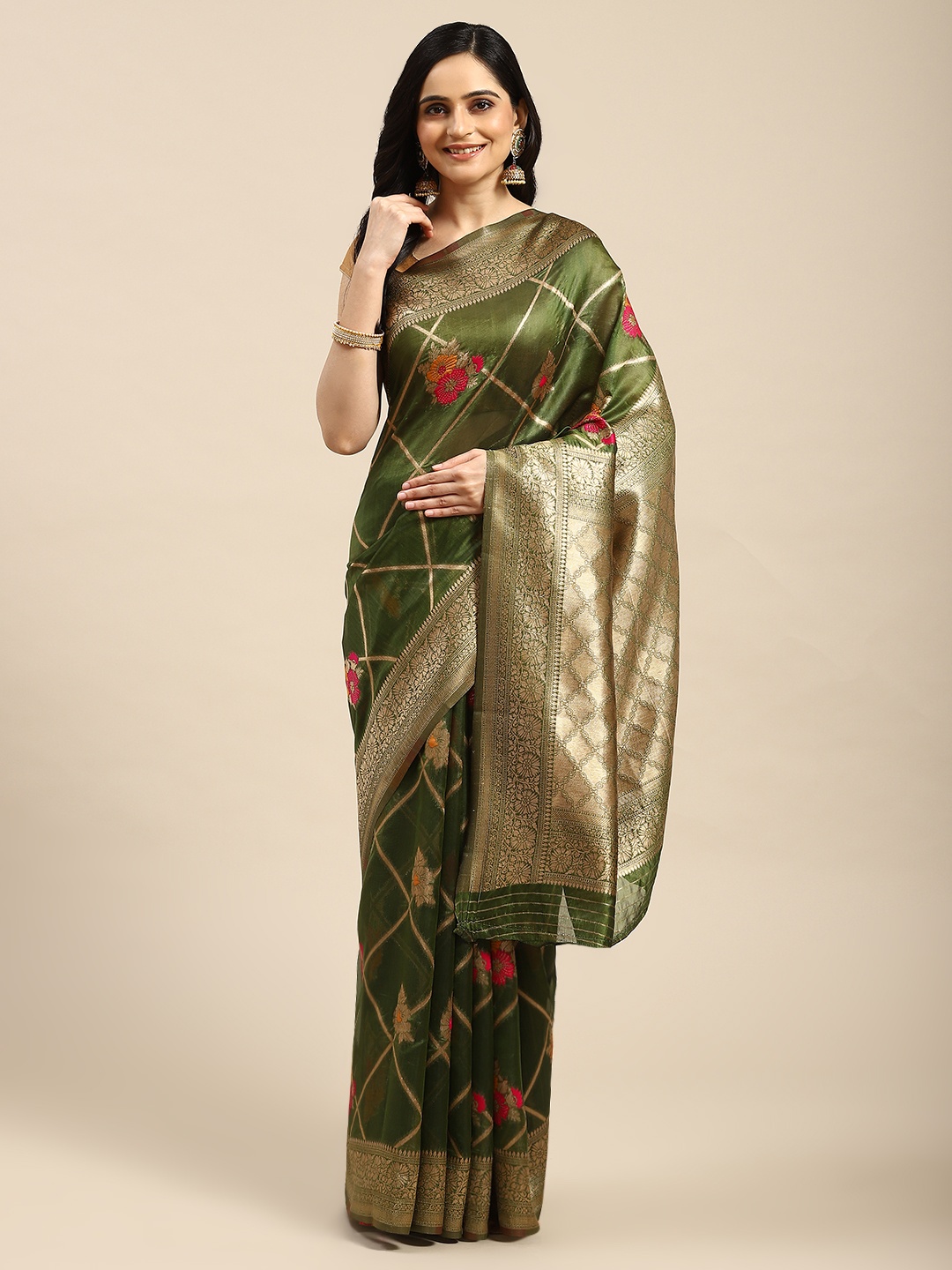 

Dhyey Fashion Woven Design Silk Blend Saree, Green