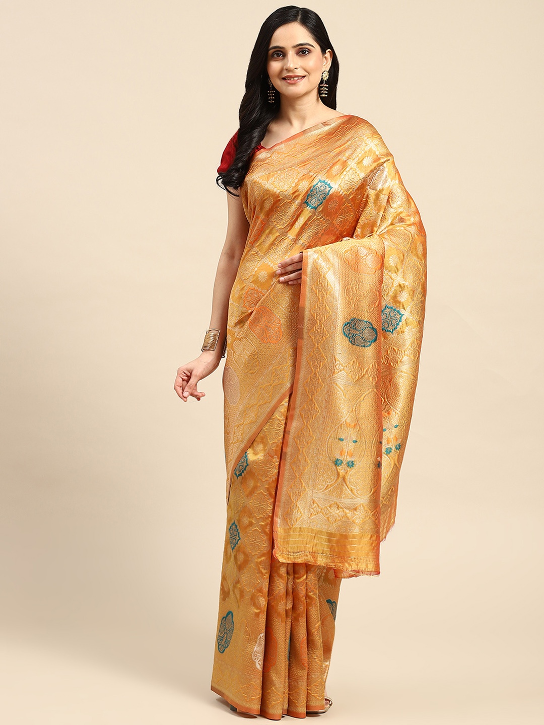 

Dhyey Fashion Ethnic Motifs Zari Organza Saree, Yellow