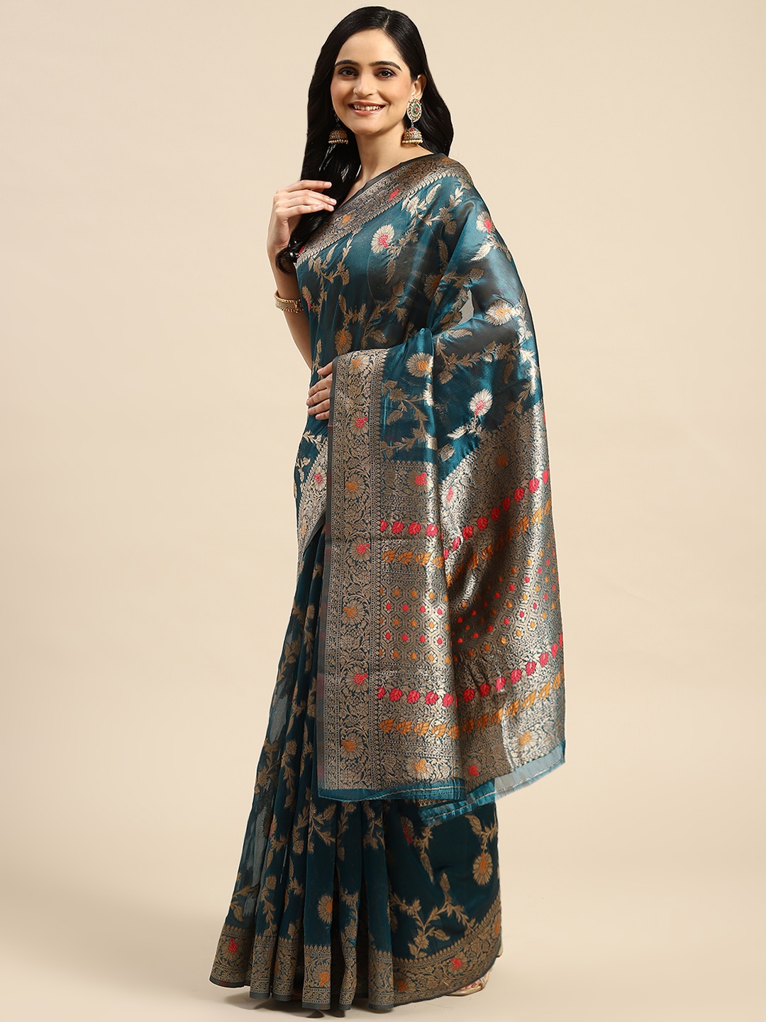 

Dhyey Fashion Woven Design Silk Blend Saree, Teal