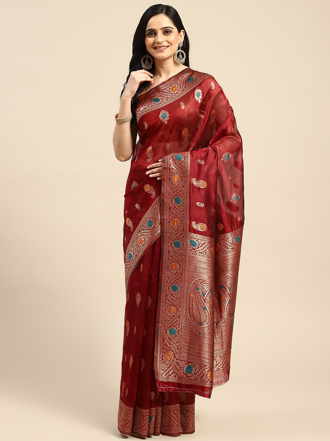 

Dhyey Fashion Woven Design Silk Blend Saree, Maroon
