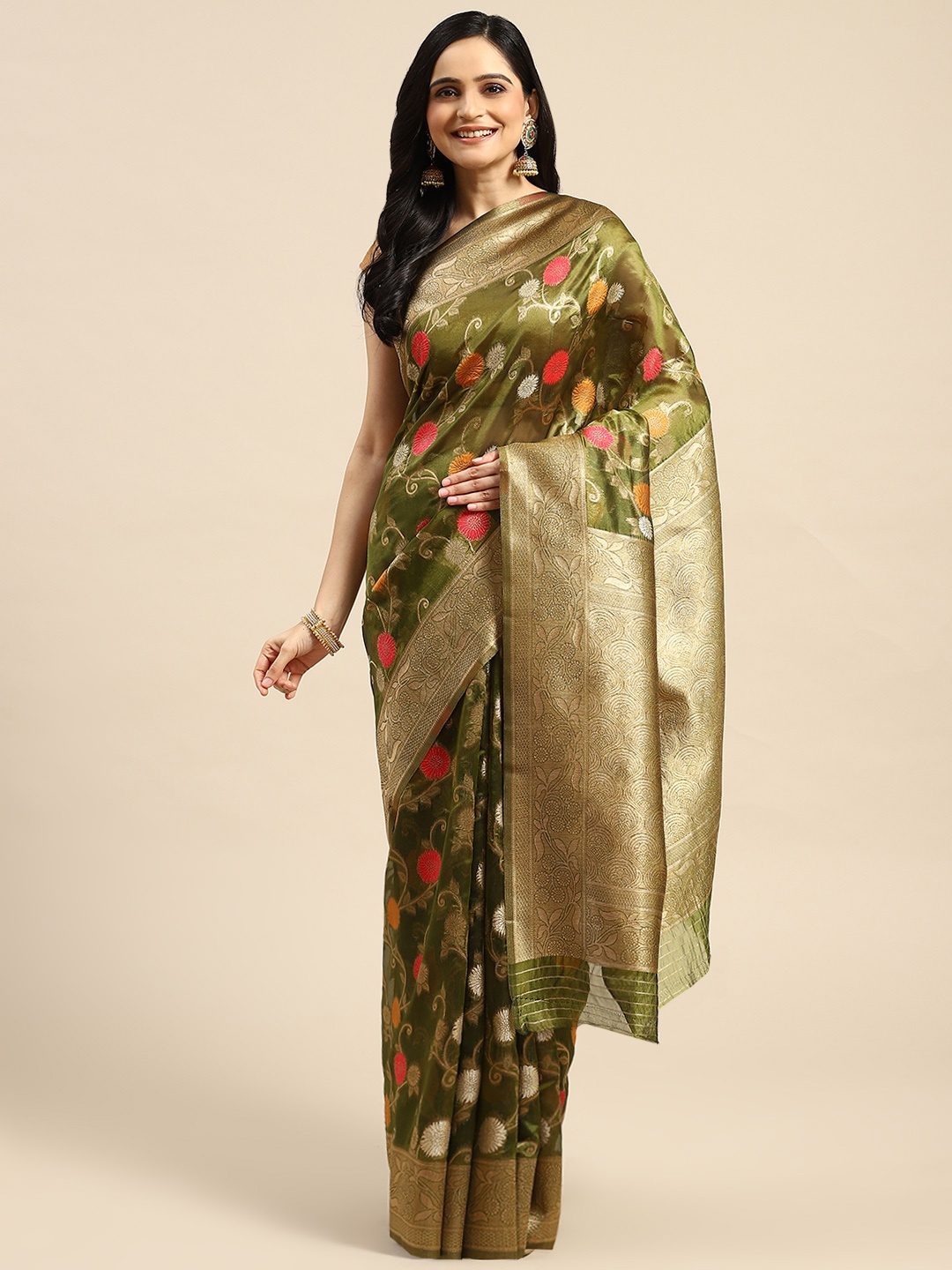 

Dhyey Fashion Woven Design Silk Blend Saree, Green