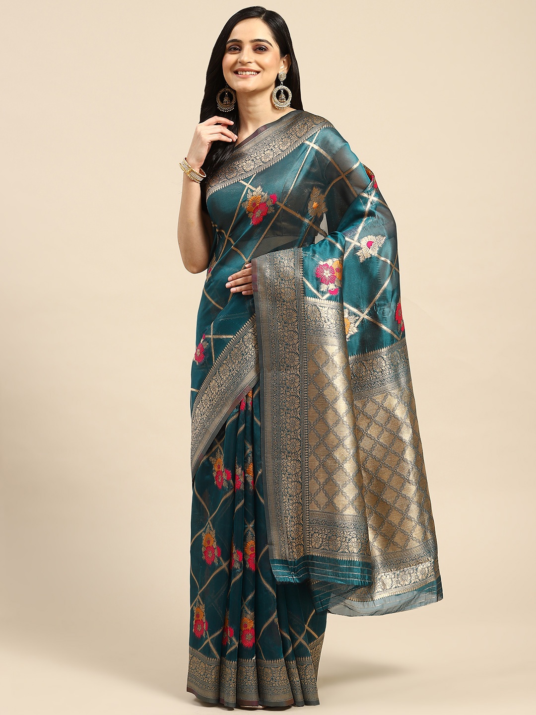 

Dhyey Fashion Woven Design Silk Blend Saree, Blue