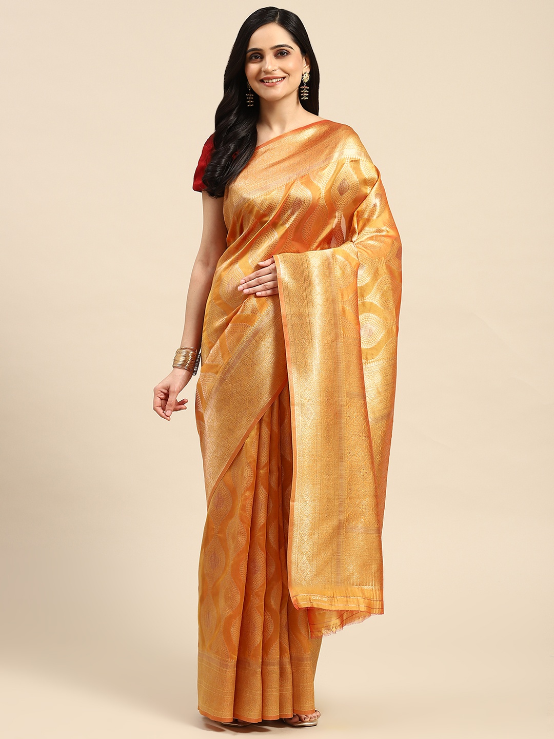 

Dhyey Fashion Ethnic Motifs Zari Organza Saree, Yellow