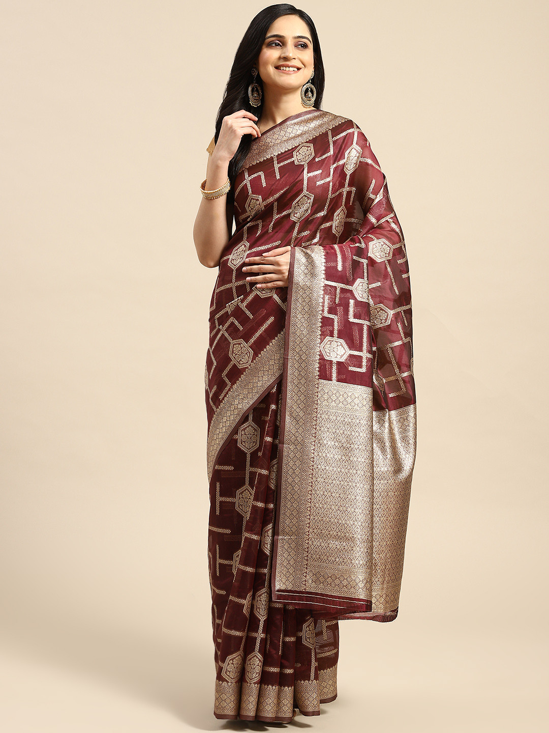 

Dhyey Fashion Woven Design Silk Blend Saree, Maroon