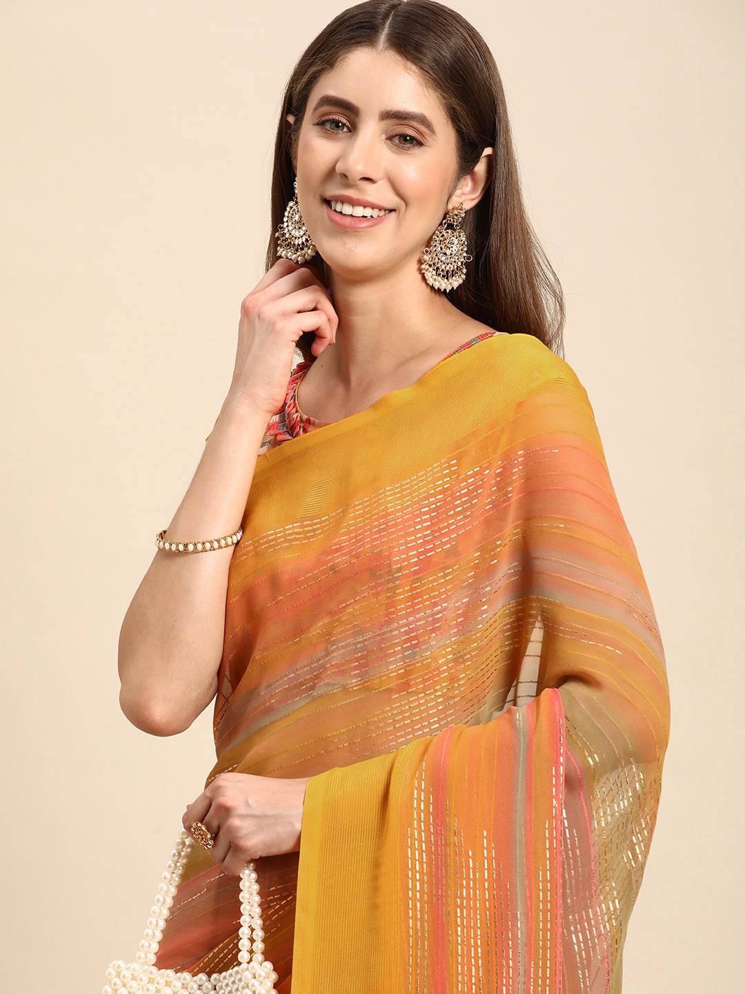 

Mitera Printed Pure Georgette Saree, Yellow