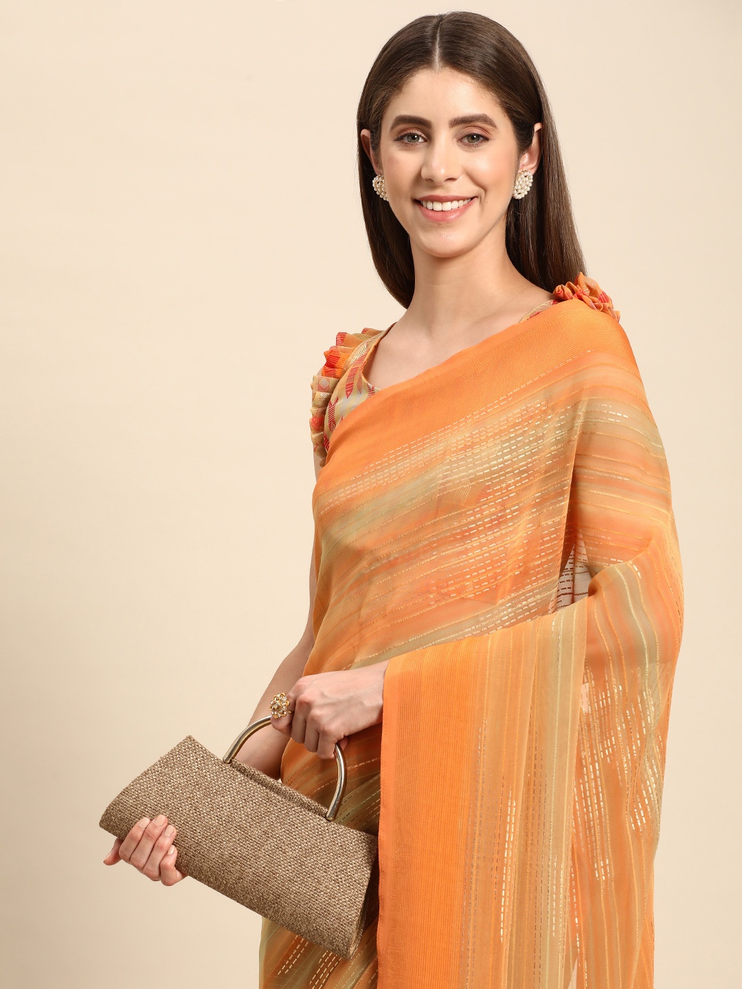 

Mitera Printed Pure Georgette Saree, Orange