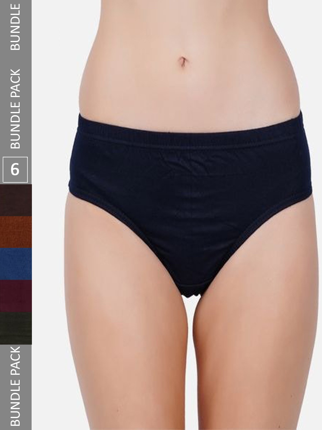 

PRIDE APPAREL Women Pack Of 6 Pure Cotton Hipster Briefs, Navy blue