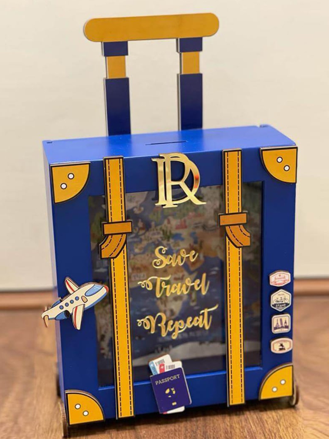 

Little Surprise Box LLP Blue & Yellow Lets Go Travel Design Piggy Bank