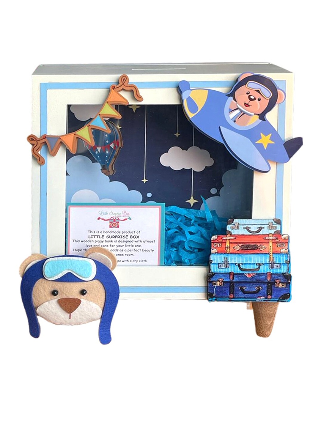 

Little Surprise Box LLP Cream-Color & Blue Fly High my Little One Design Piggy Bank