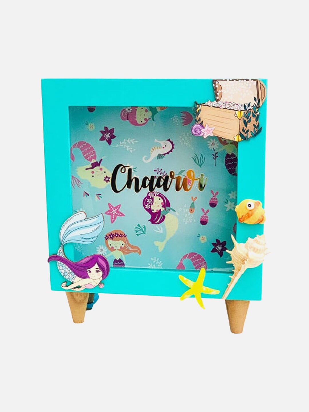 

Little Surprise Box LLP Kids Sea Green & Purple Printed Wooden Piggybank Showpiece