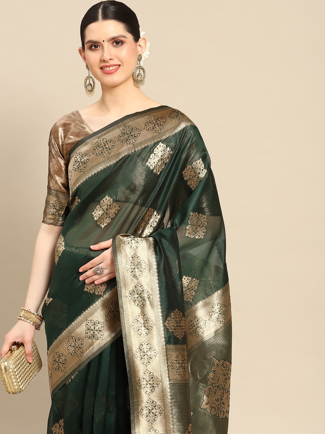 

Saree mall Woven Design Bagh Organza Banarasi Saree, Green