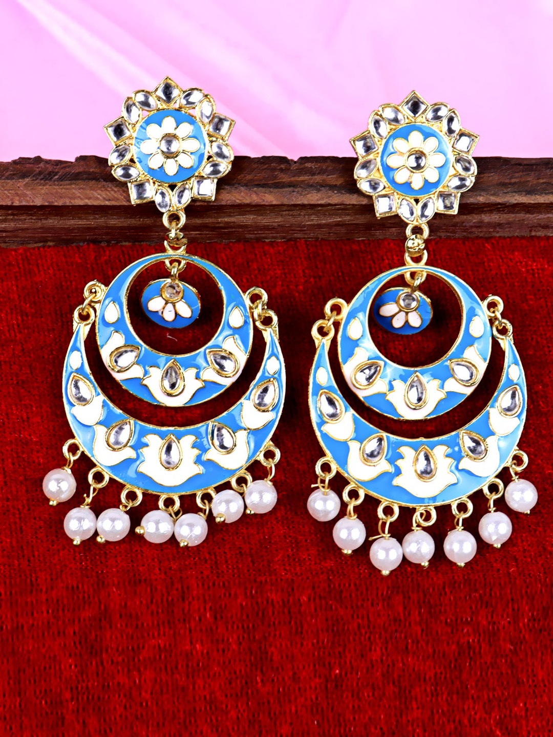 

Krelin Gold Plated Kundan Studded Chandbalis