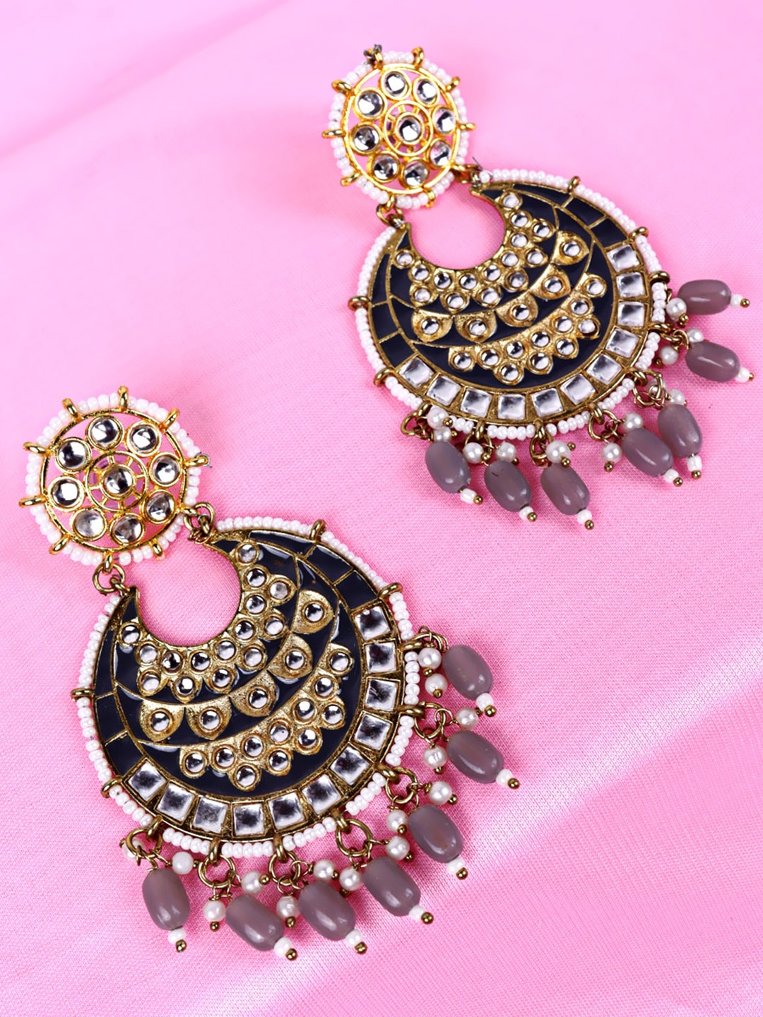 

Krelin Gold Plated Kundan Studded Chandbalis