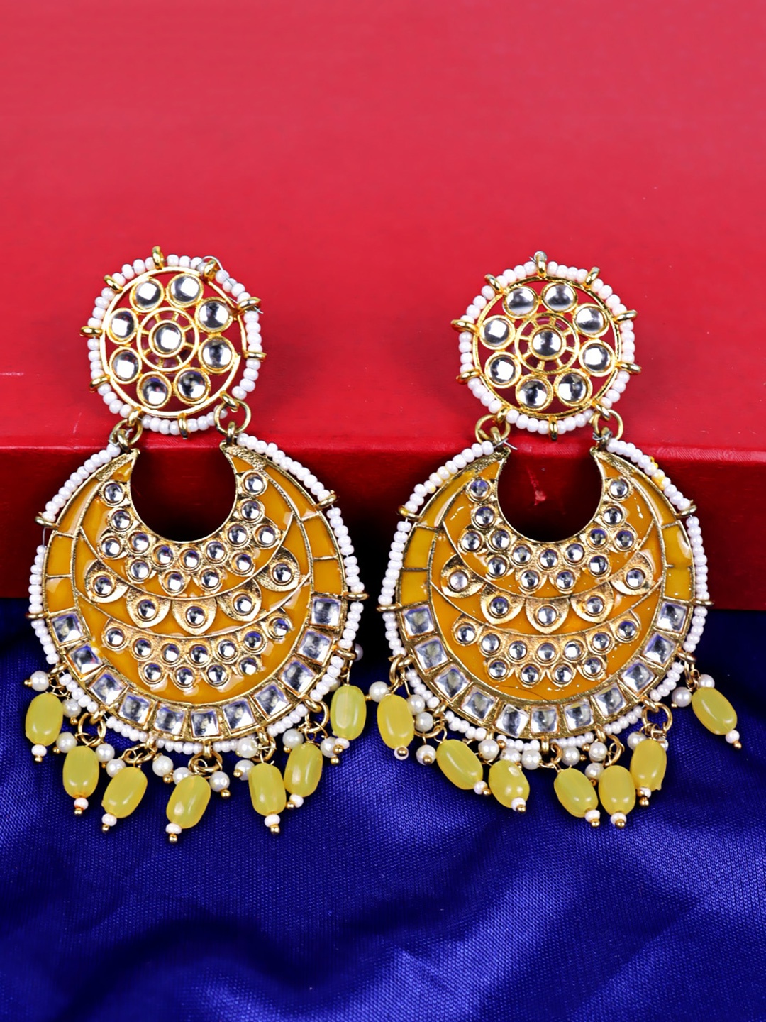 

Krelin Gold Plated Kundan Studded Chandbalis