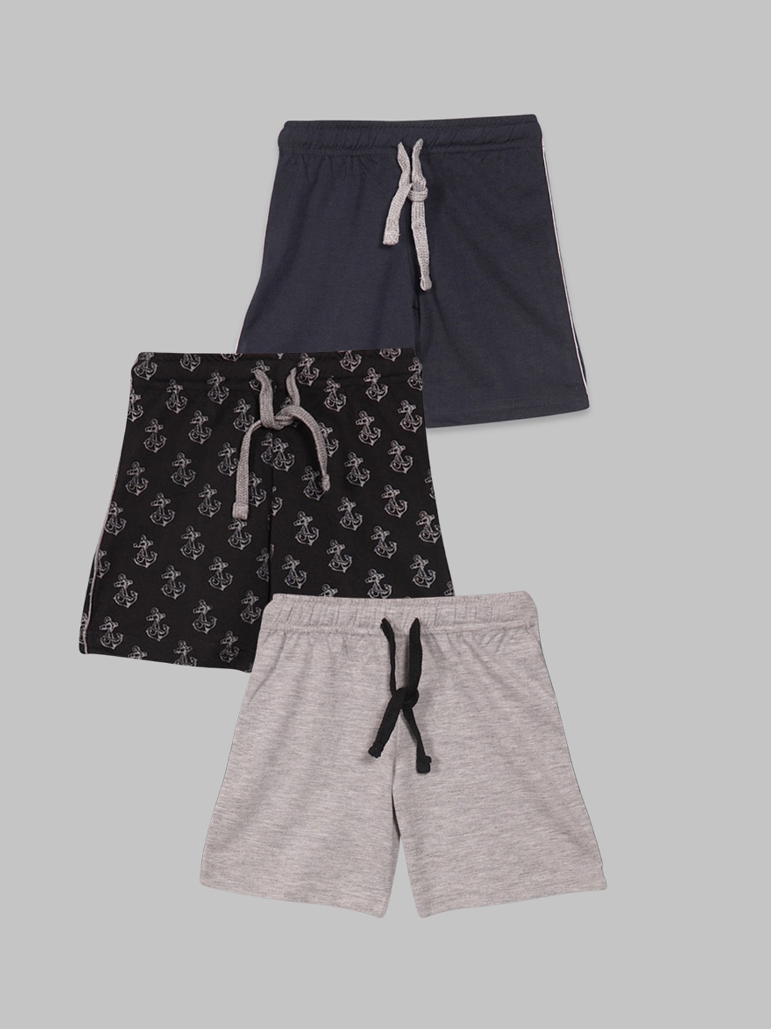 

RIKIDOOS Boys Pack of 3 Conversational Printed Mid-rise Regular Shorts, Grey