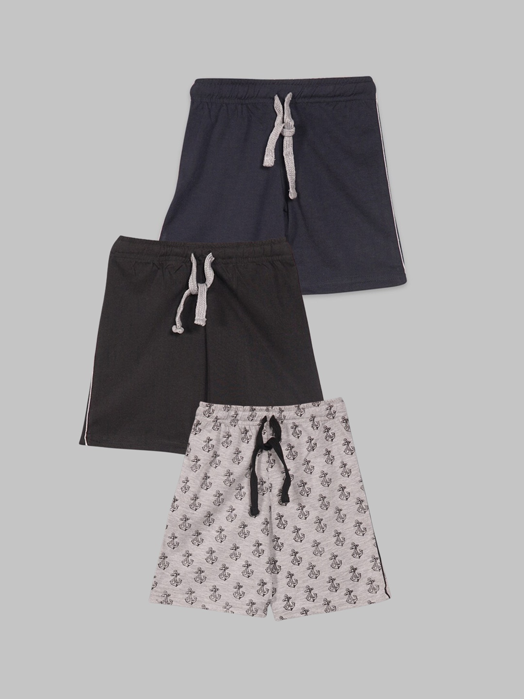 

RIKIDOOS Boys Pack of 3 Conversational Printed Mid-rise Regular Shorts, Grey