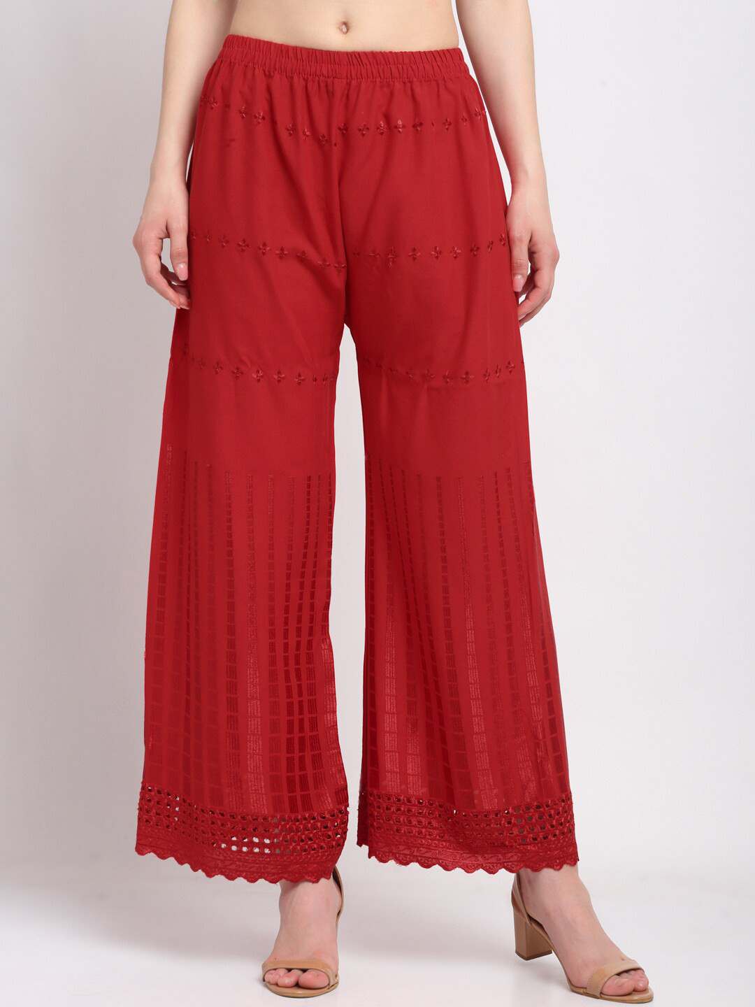 

KLOTTHE Women Embroidered Wide Leg Palazzo, Red