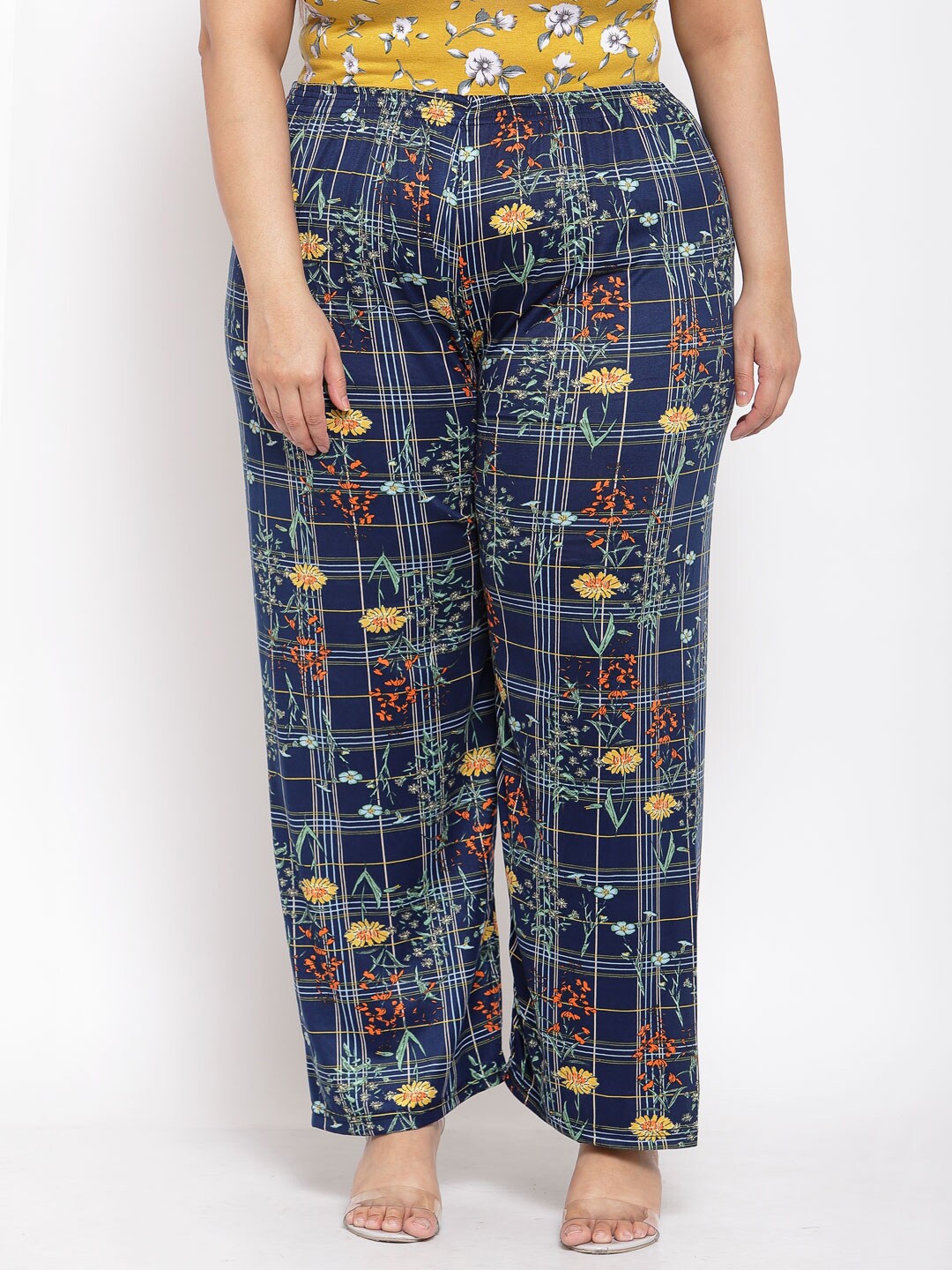 

KLOTTHE Women Floral Printed Wide Leg Palazzo, Blue