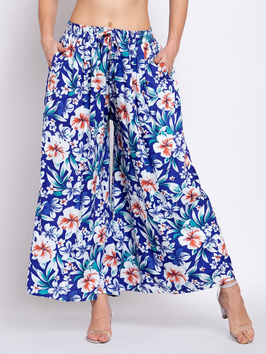 

KLOTTHE Women Floral Printed Wide Leg Palazzo, Blue