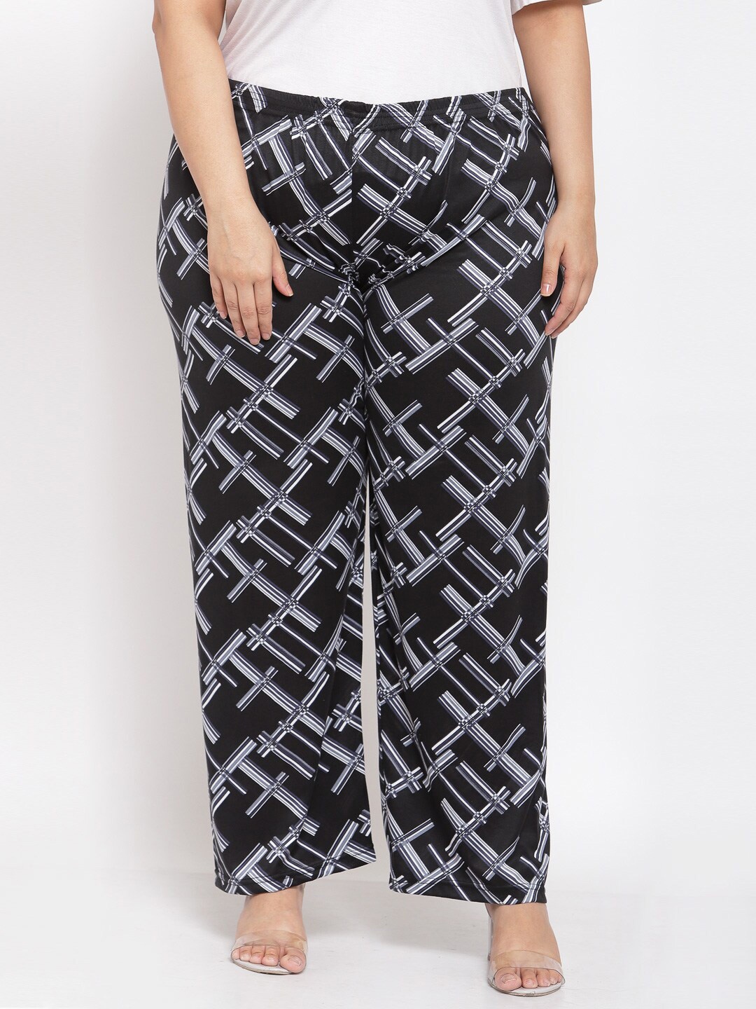 

KLOTTHE Women Abstract Printed Wide Leg Palazzo, Black