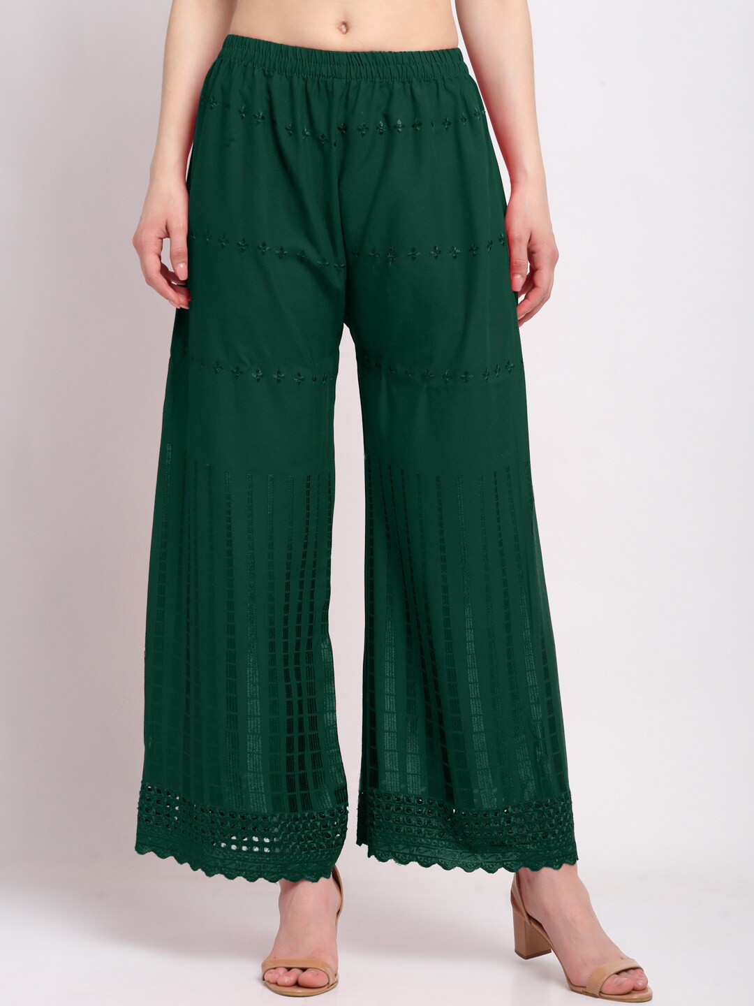 

KLOTTHE Women Embroidered Wide Leg Palazzo, Green