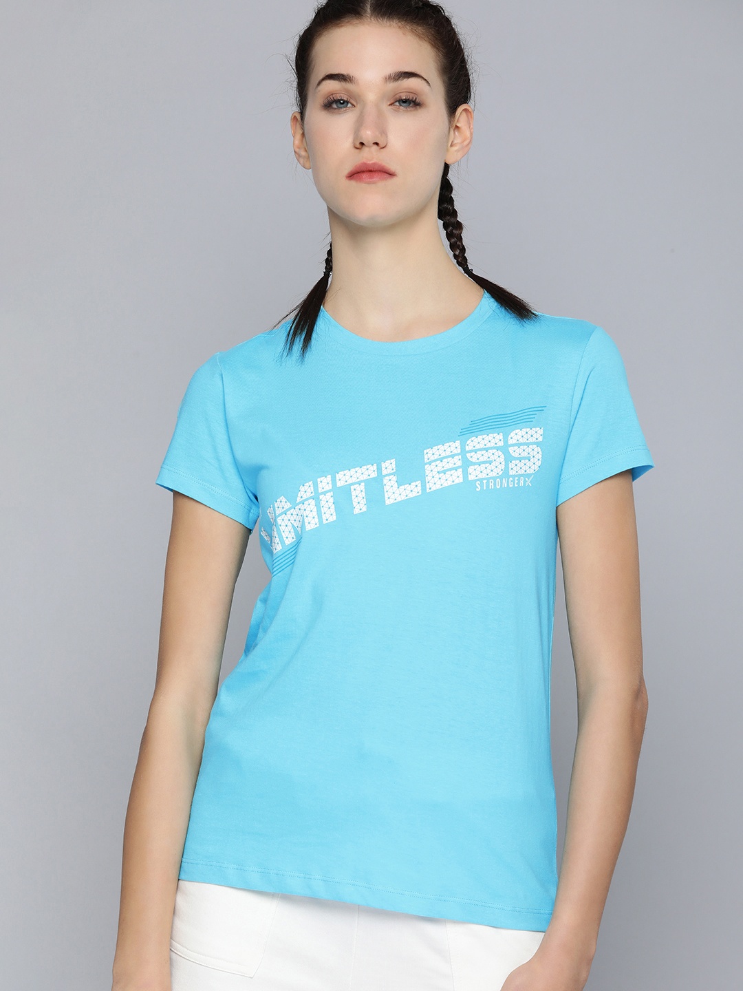 

HRX by Hrithik Roshan Typography Printed Cotton T-shirt, Turquoise blue
