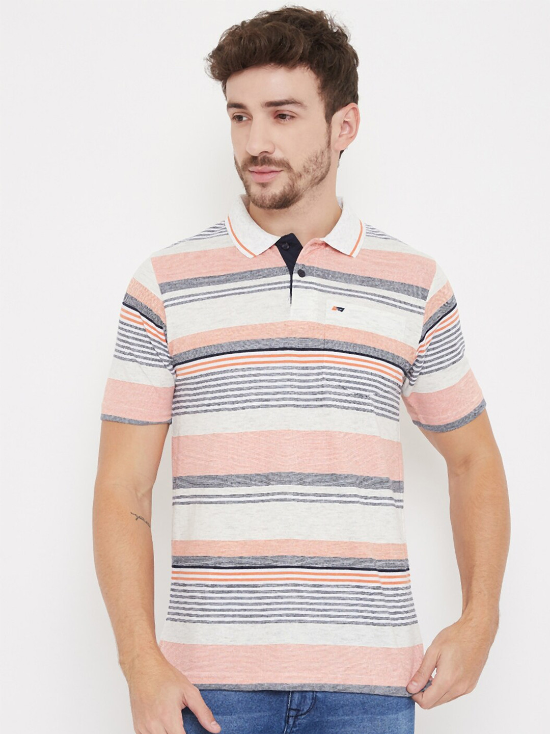 

LIVFREE Striped Polo Collar T-shirt, Cream