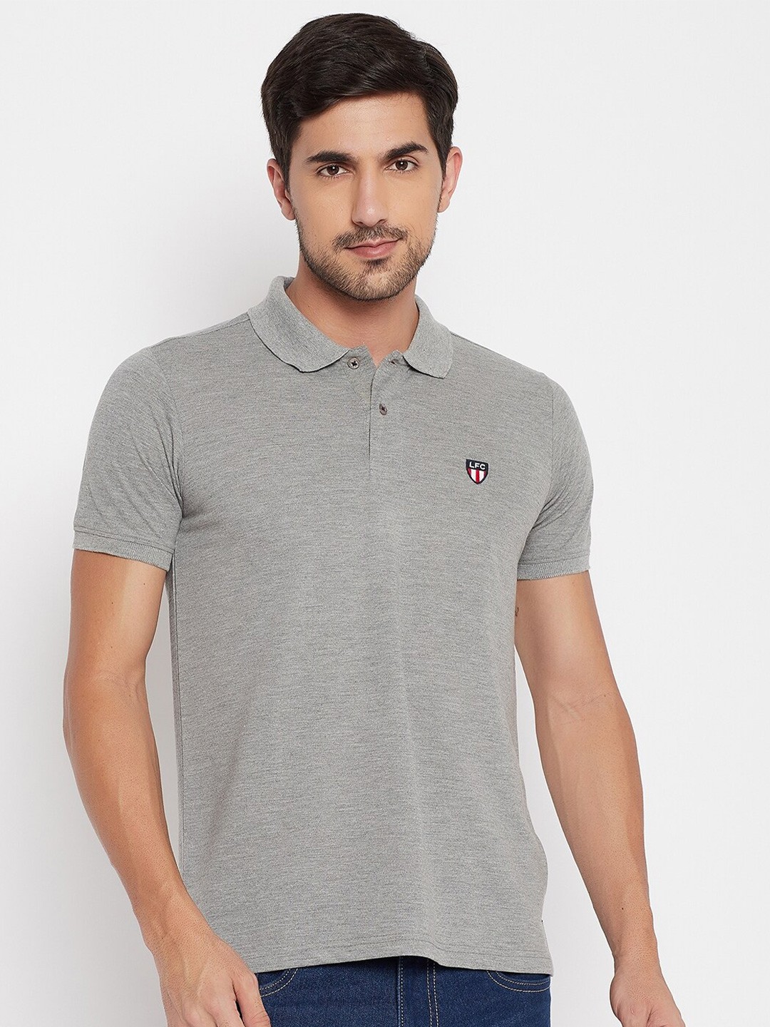 

LIVFREE Polo Collar Short Sleeves T-shirt, Grey melange