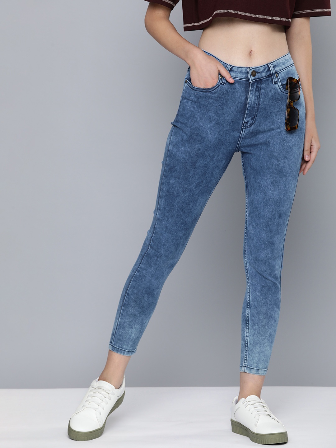 

Harvard Women Skinny Fit Acid Wash Cropped Jeans, Blue