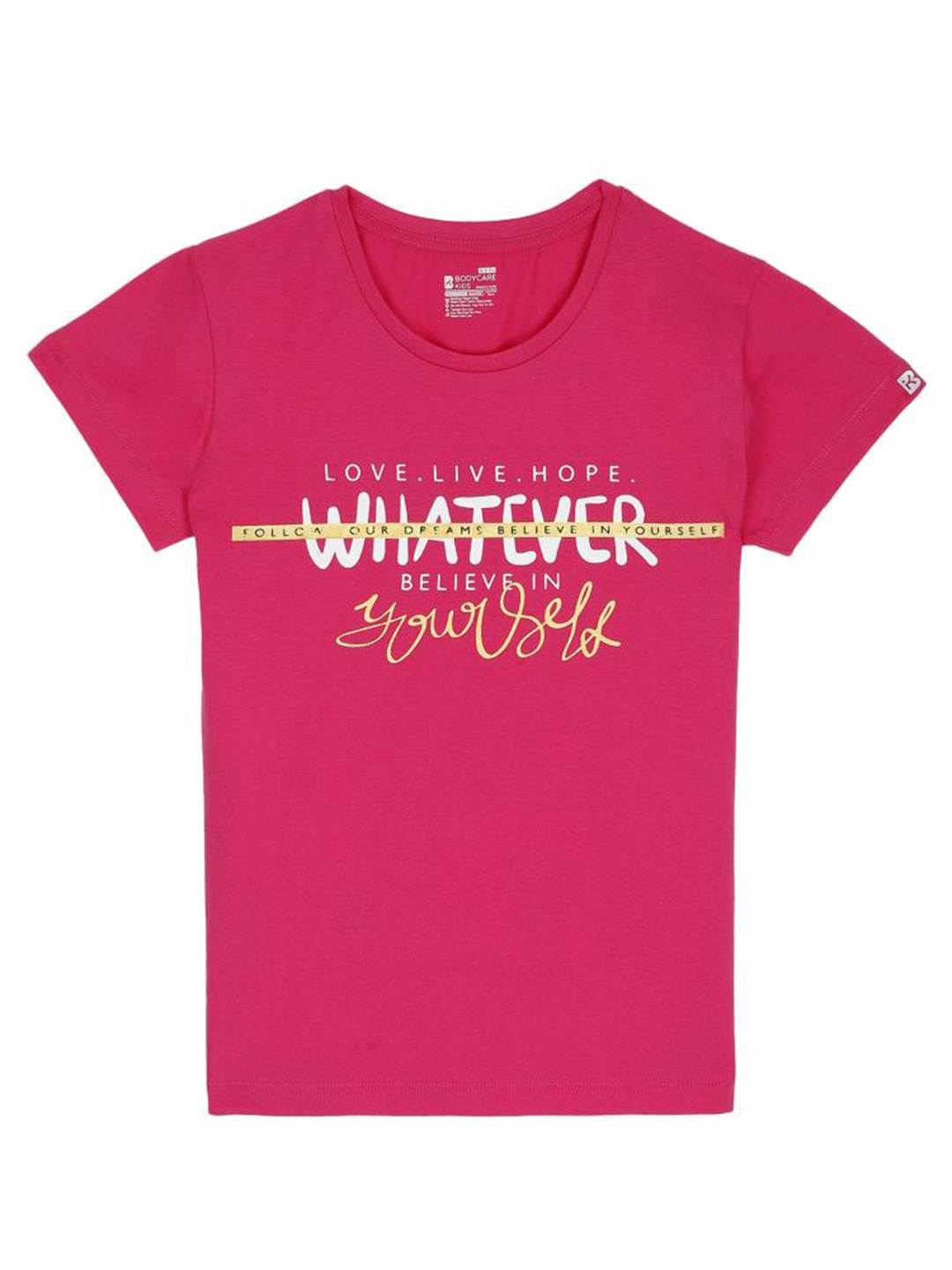

Bodycare Kids Girls Typography Printed Cotton T-shirt, Fuchsia