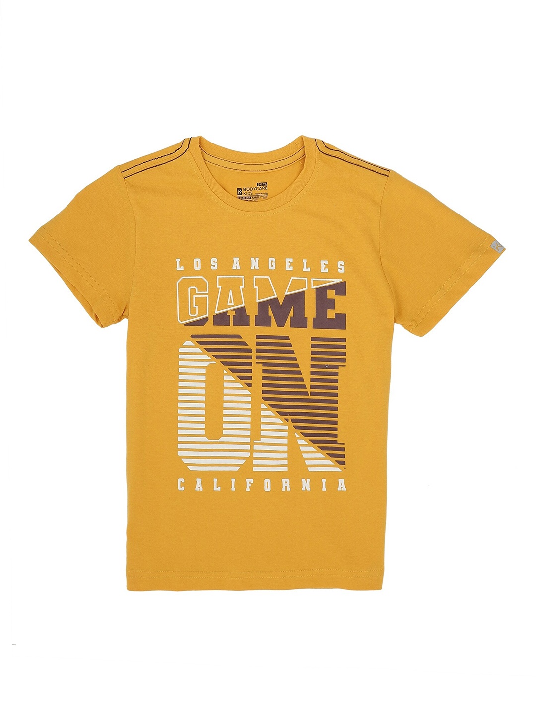 

Bodycare Kids Boys Typography Printed Cotton T-shirt, Mustard