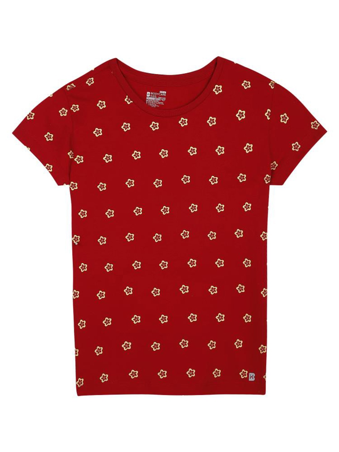 

Bodycare Kids Girls Floral Printed Round Neck Short Sleeves Cotton T-shirt, Red