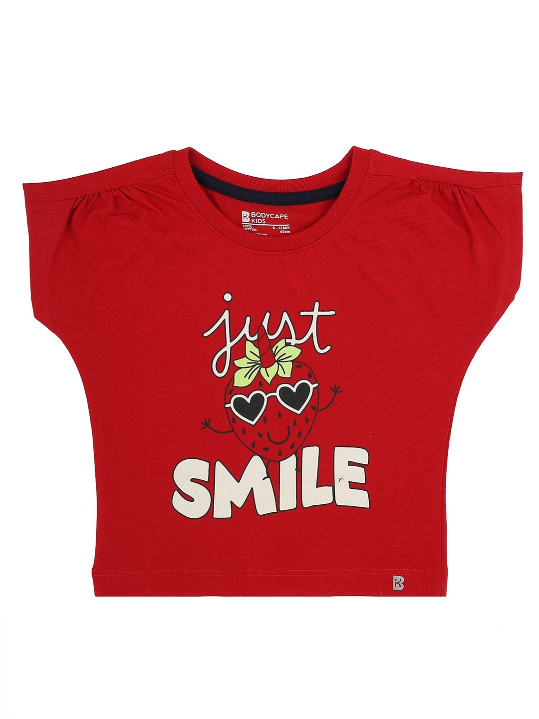 

Bodycare Kids Girls Typography Printed Antiviral Cotton T-shirt, Red