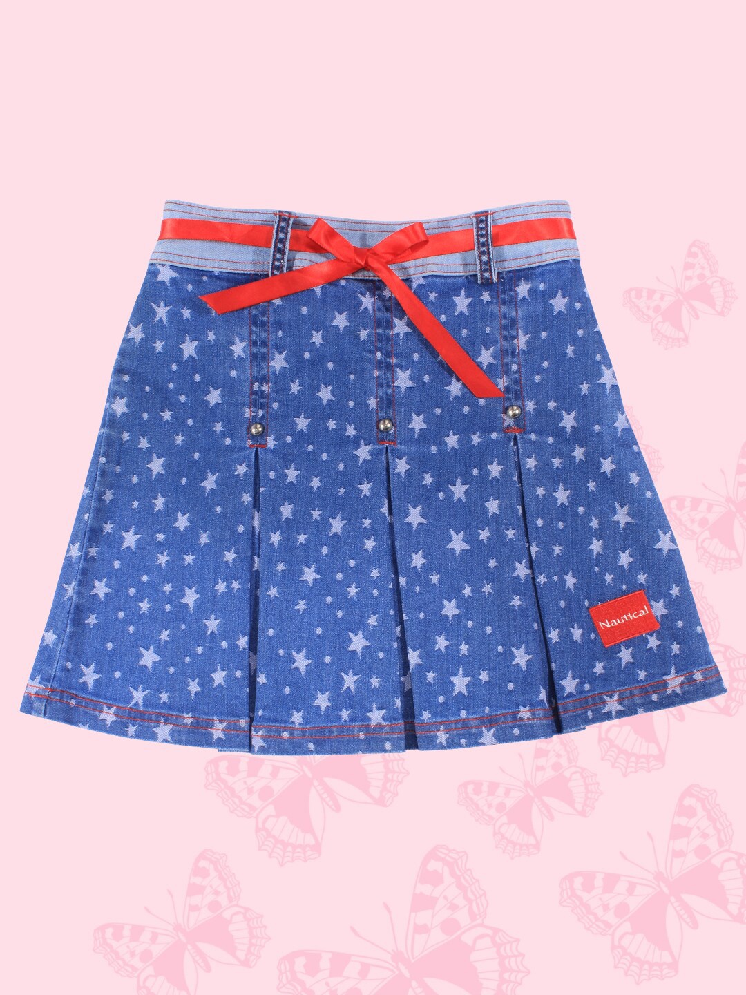 

CUTECUMBER Girls Printed A-Line Knee-Length Skirt With Blet, Blue