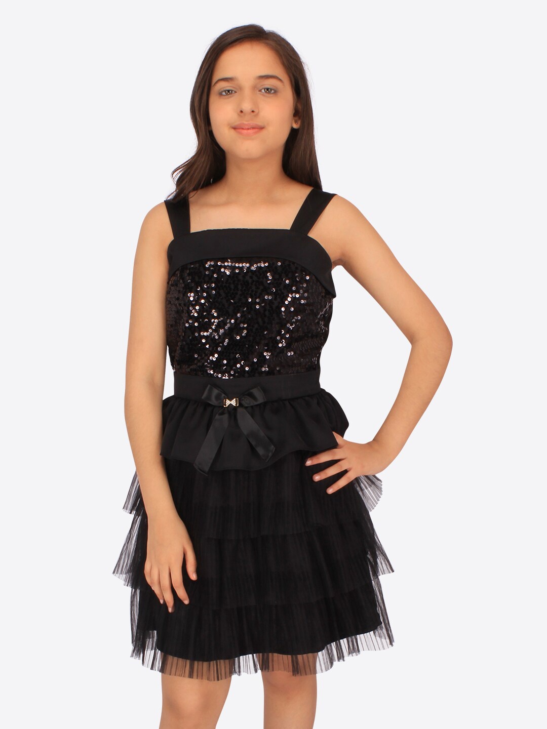 

CUTECUMBER Girls Net Fit & Flare Dress, Black