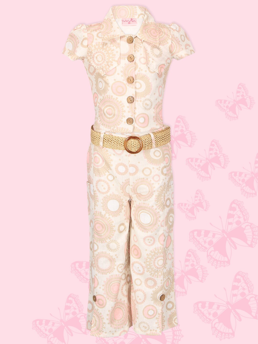 

CUTECUMBER Girls Printed Shirt with Trousers, Off white