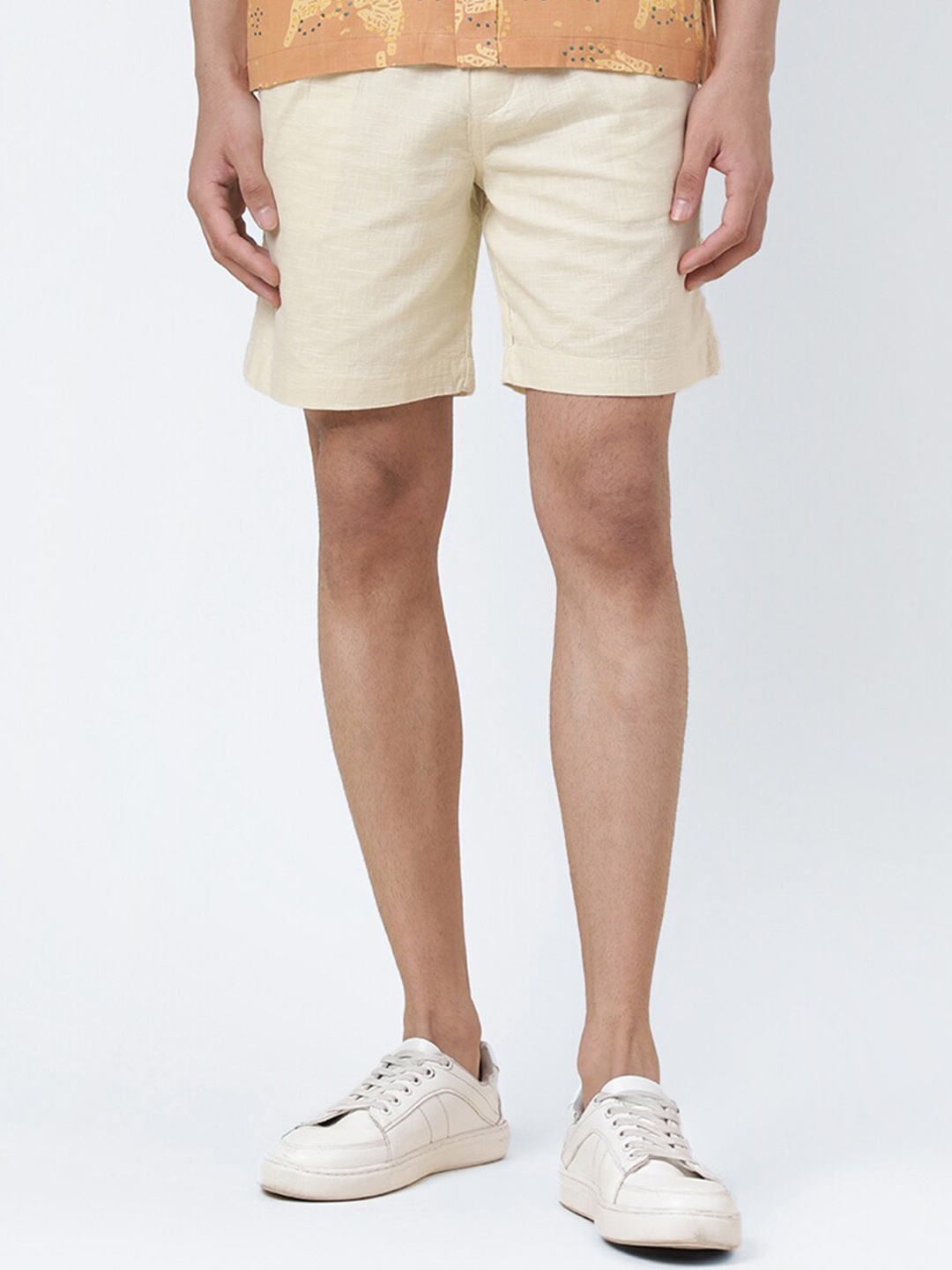 

Fabindia Mid-Rise Regular Fit Cotton Shorts, Beige