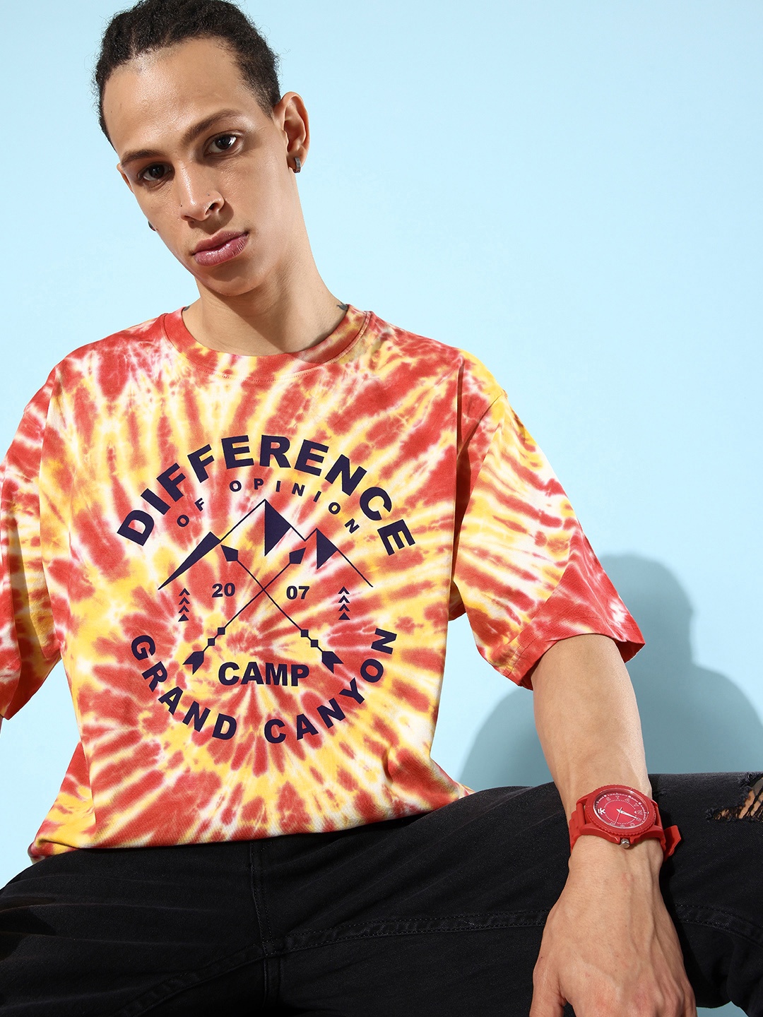 

Difference of Opinion Men Multicoloured Tie & Dye Oversized Pure Cotton Longline T-shirt, Multi