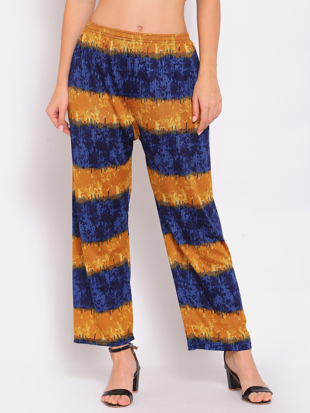 

KLOTTHE Women Wide Leg-Fit Abstract Printed Palazzo, Blue