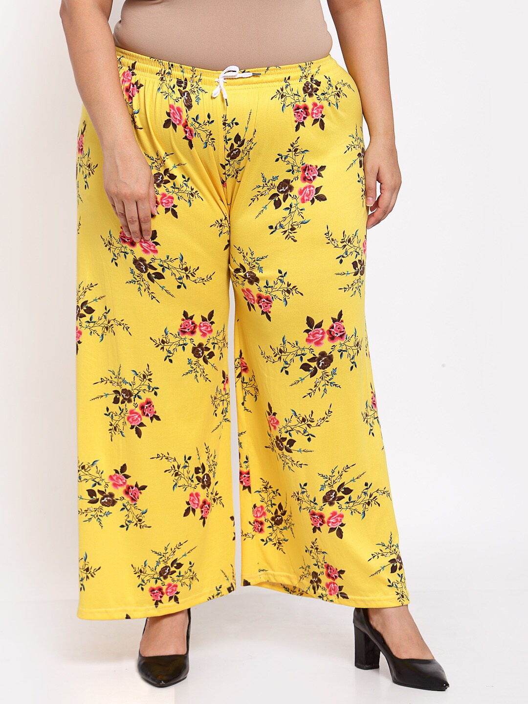 

KLOTTHE Women Plus Size Floral-Printed Wide Leg Palazzo, Yellow