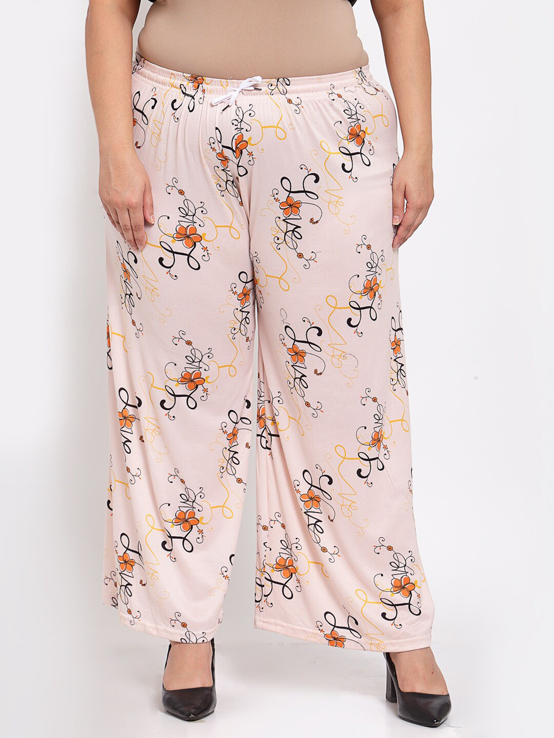 

KLOTTHE Women Plus Size Abstract Printed Palazzo, Peach