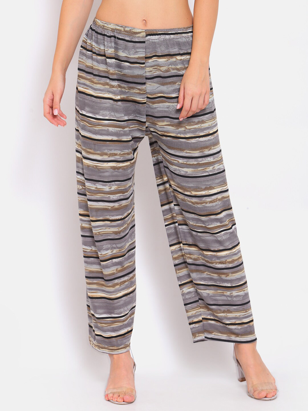 

KLOTTHE Women Striped Wide Leg Palazzo, Grey