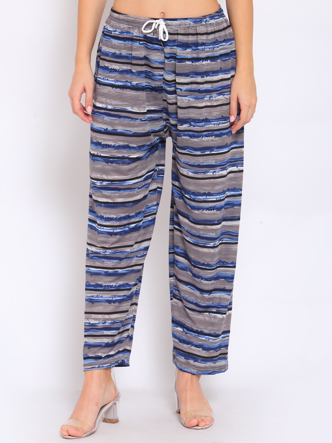 

KLOTTHE Women Striped Wide Leg Palazzo, Blue