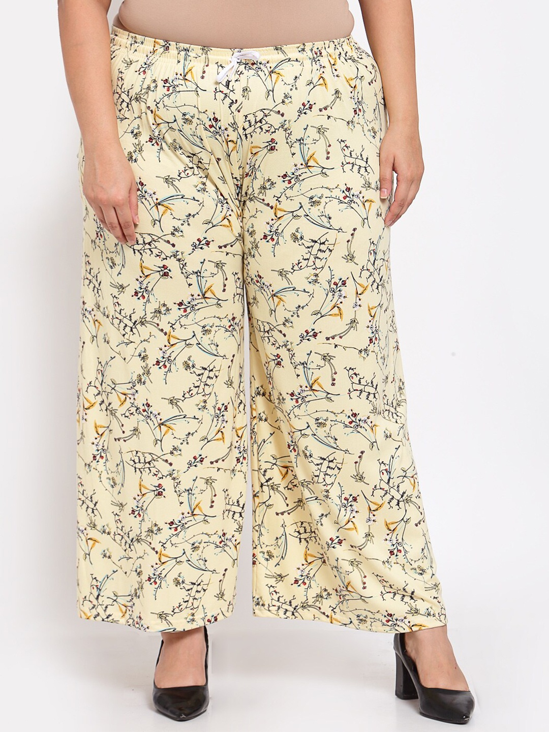 

KLOTTHE Women Plus Size Floral-Printed Wide Leg Palazzo, Cream