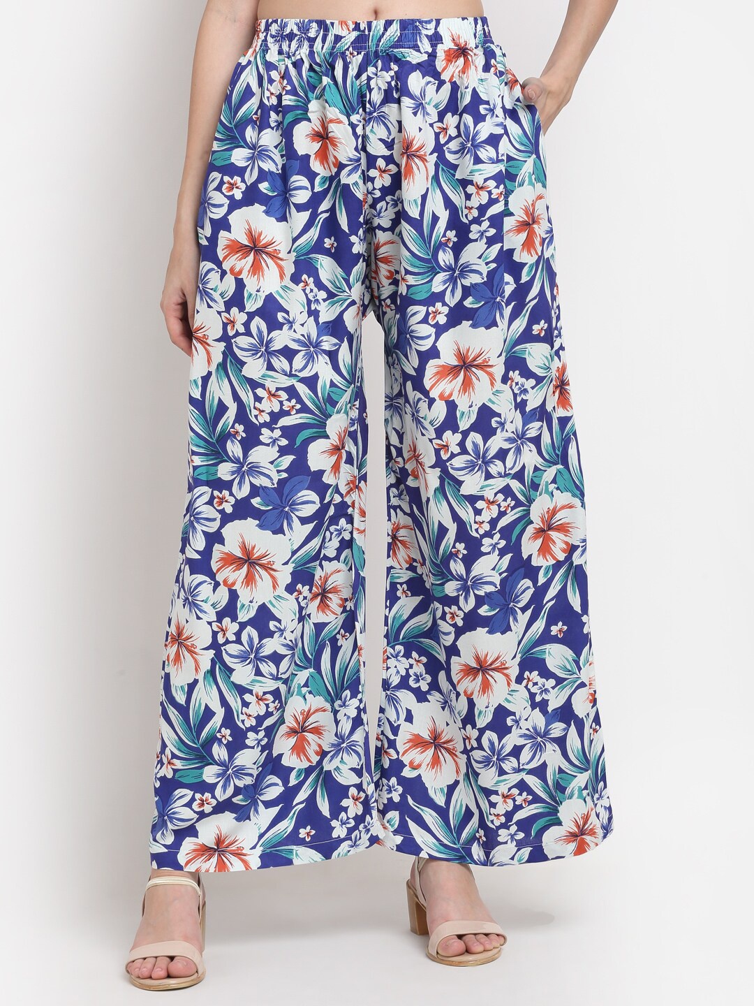 

KLOTTHE Women Floral-Printed Wide Leg Palazzo, Blue