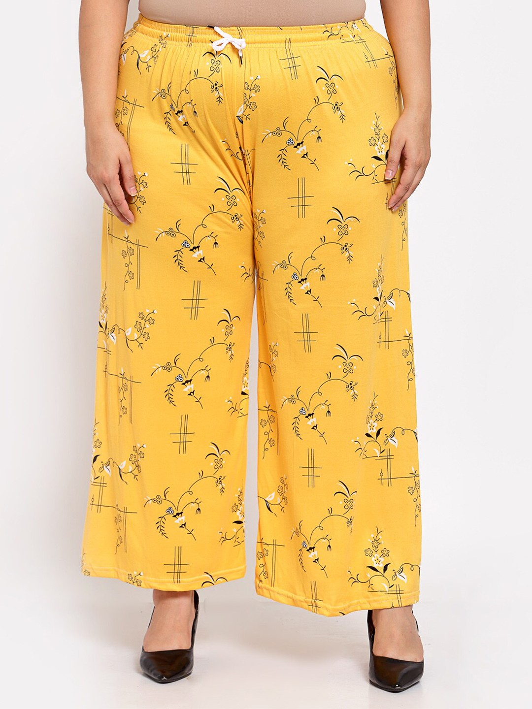 

KLOTTHE Women Plus Size Floral Printed Palazzo, Yellow