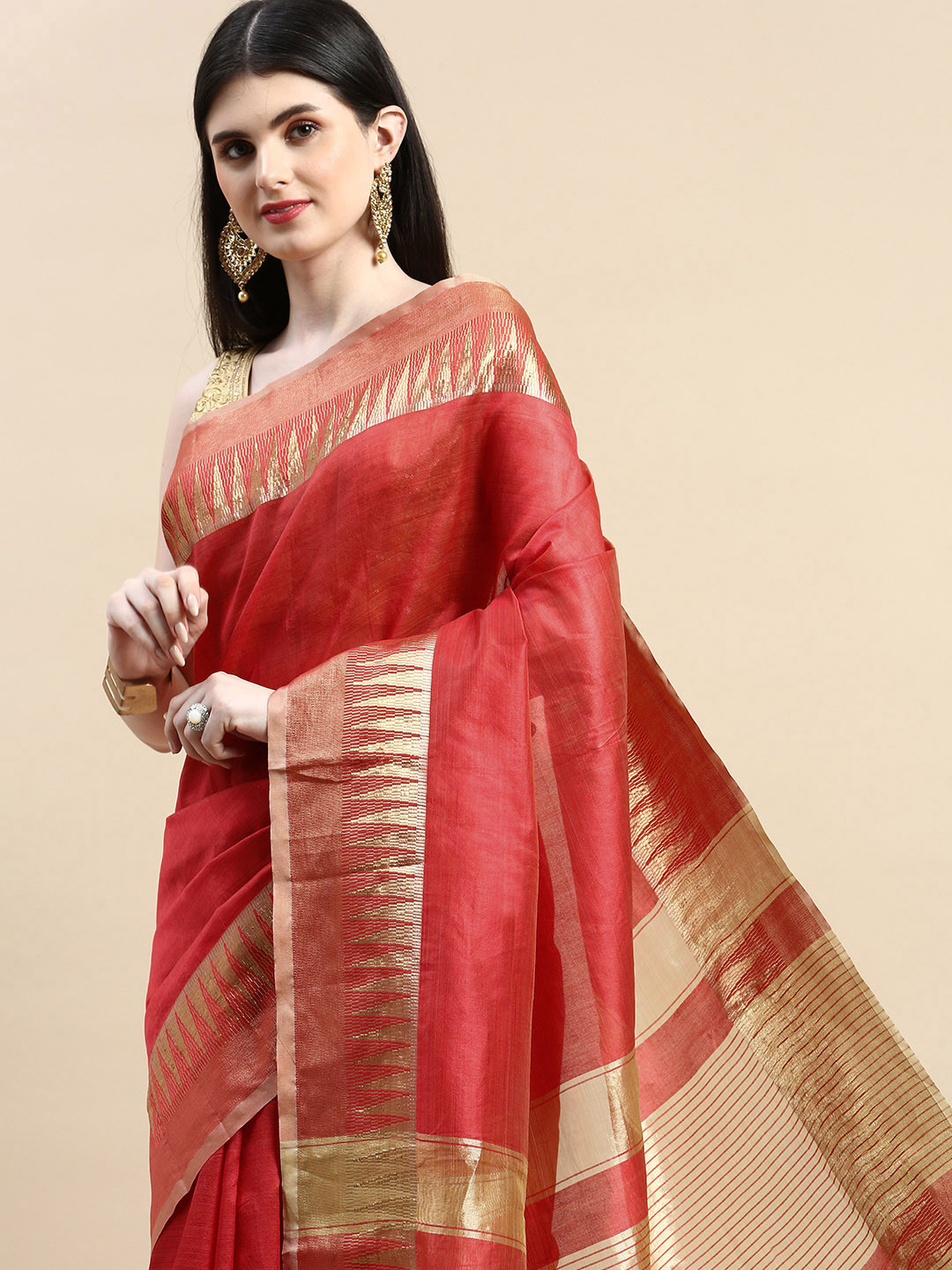

kasee Woven Design Zari Silk Cotton Saree, Red